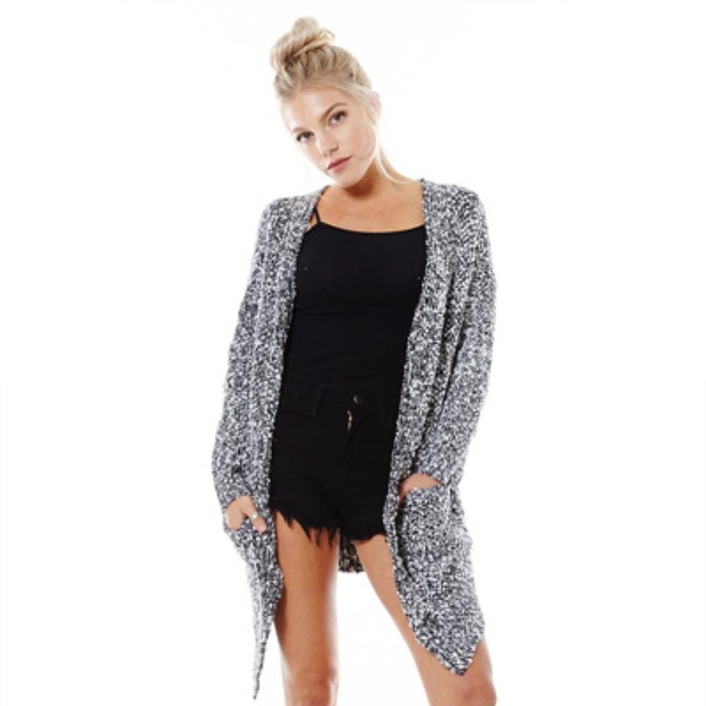 COPY - Black & White Textured Cardigan